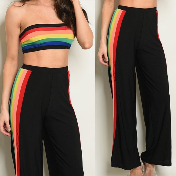 LAST ONE! NWT BLACK RAINBOW TOP & PANTS SET - Picture 3 of 6